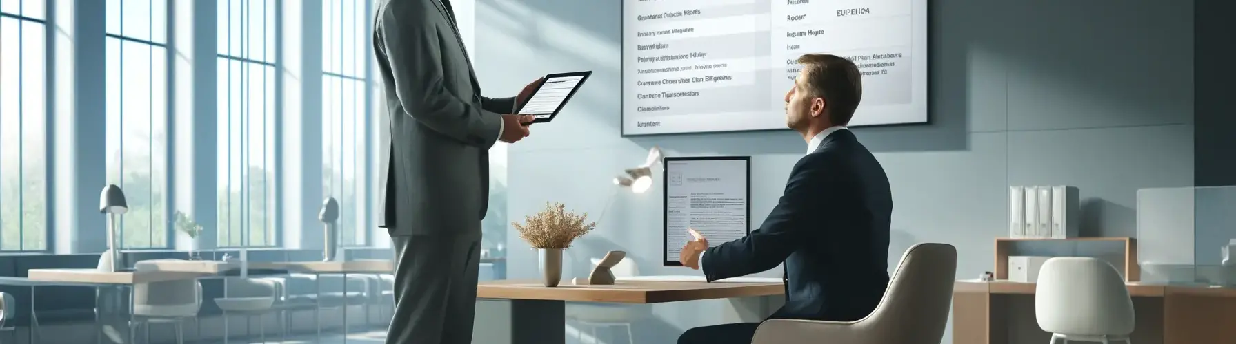 DALL·E 2024-04-02 22.39.02 - The scene takes place in a modern, brightly lit government office. A customer, exuding a sense of hope and anticipation, is presenting a sleek, digita