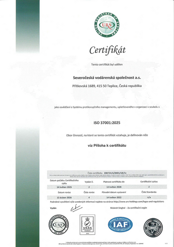 Severočeská vodárenská společnost a.s. - cert ISO 37001_2025 